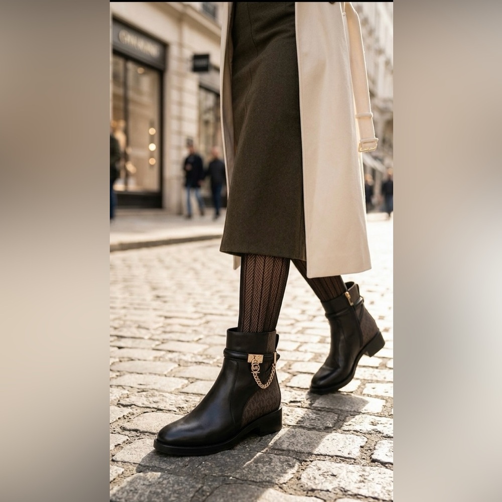 Michael Kors Black and Brown Leather Ankle Boots - Picture 2 of 14